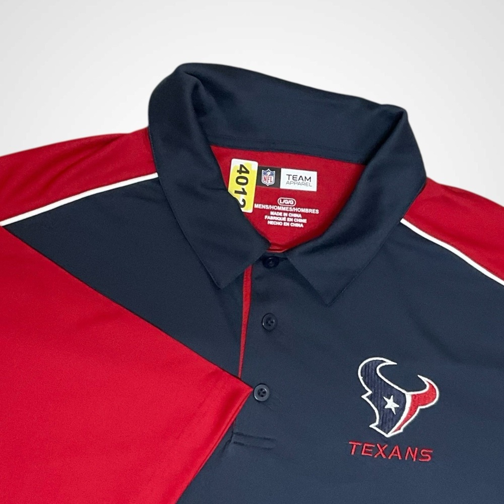 Houston Texans Polo Shirt Men's Large Red Navy Blue NFL Football Short Sleeve
